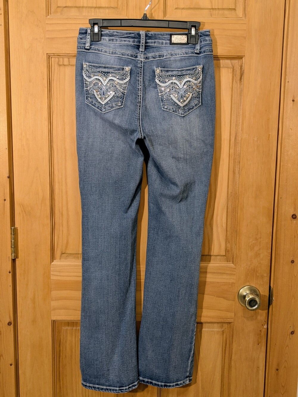 Earl Jeans Slim Boot Cut Blue Medium Wash Sz 6 Denim Rhinestone Embroidered - Picture 9 of 11